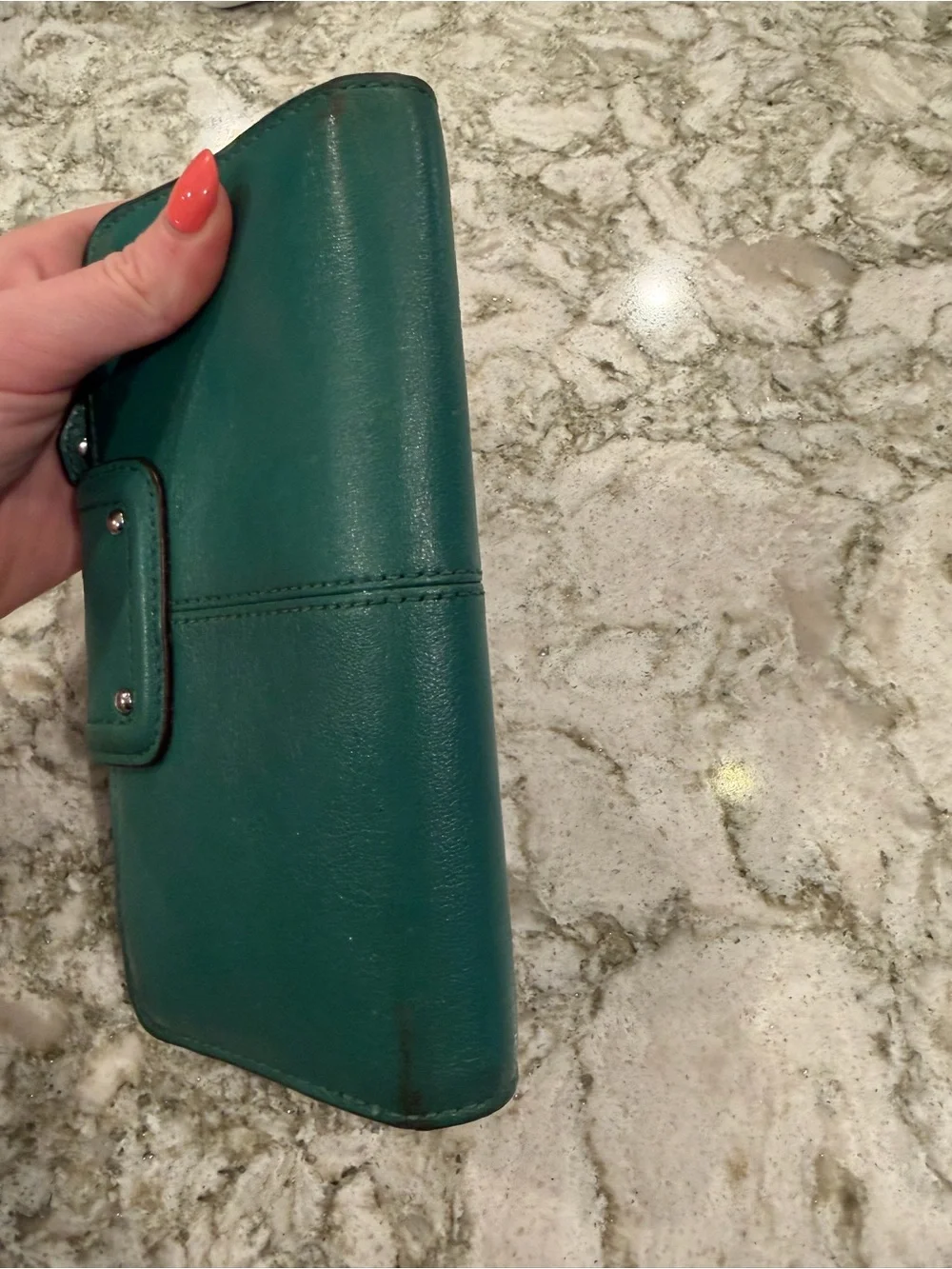 Coach Teal Green Leather Zip-Around Wallet with Snap Tab